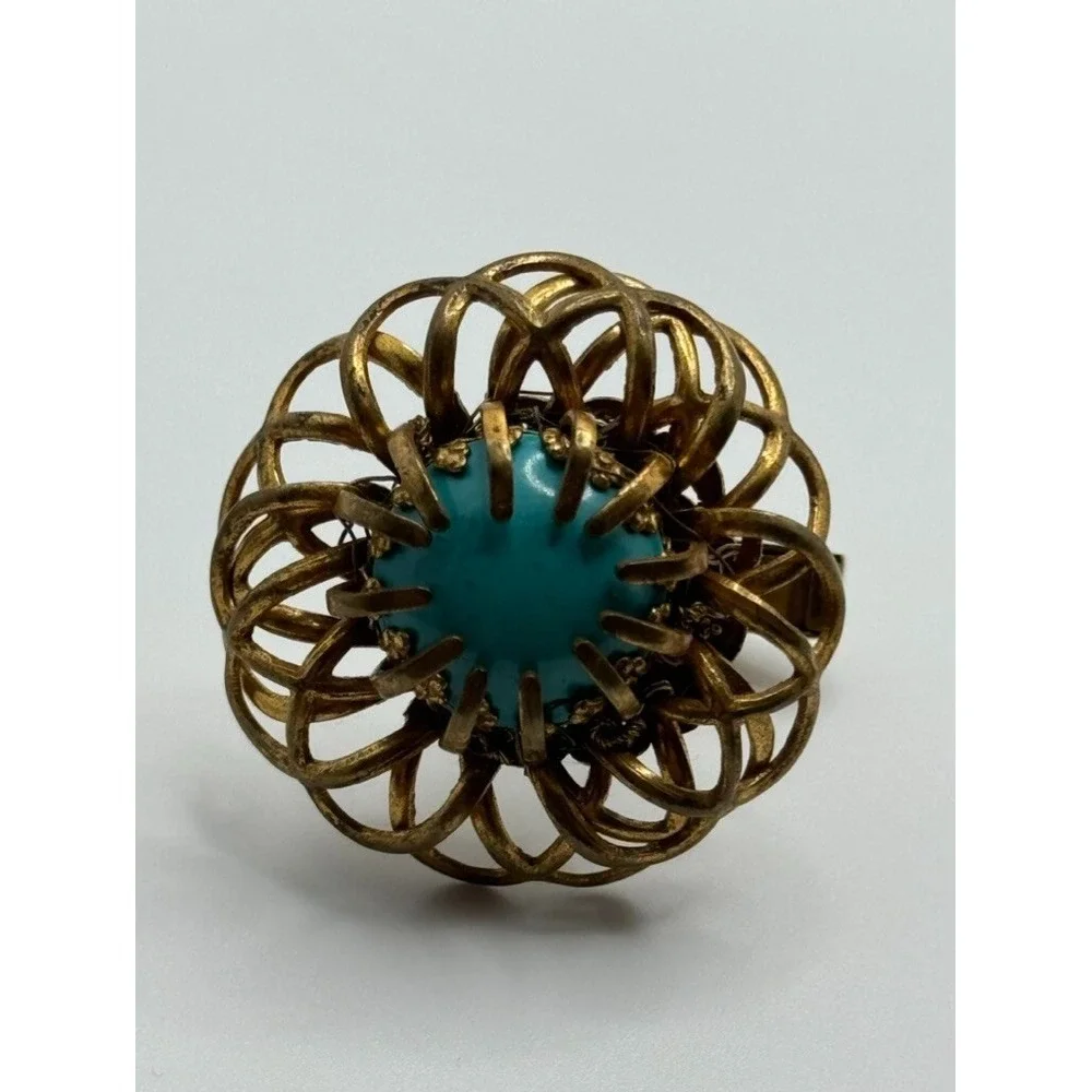 Vintage Miriam Haskell Signed Faux‎ Turquoise Gold Tone Cufflinks